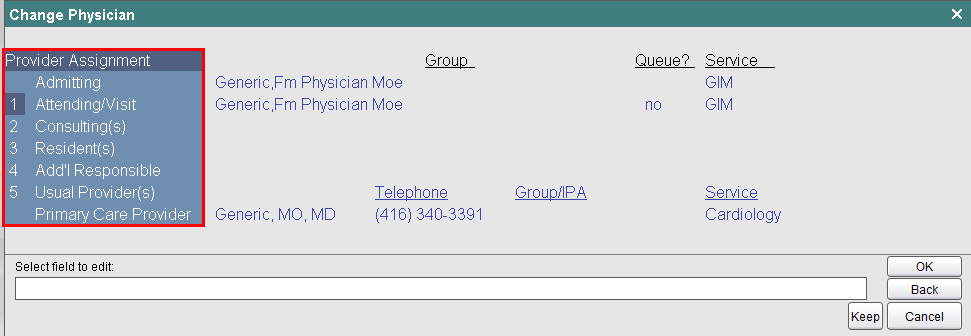 Provider Assignment fields