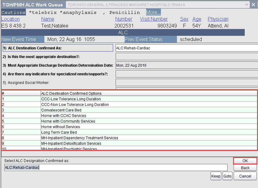 ALC Destination Confirmed Options