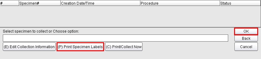 Print Specimen Labels option