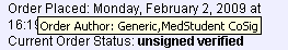 Example of unsigned verified order