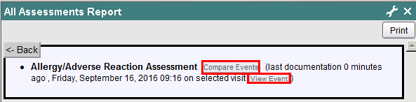 View Event and Compare Events buttons