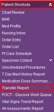 Patient Shortcuts - Transfer Report
