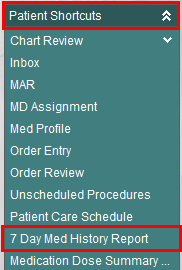 Patient Shortcuts - 7 Day Med History Report
