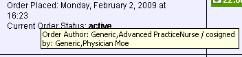 Hover over feature, active order example