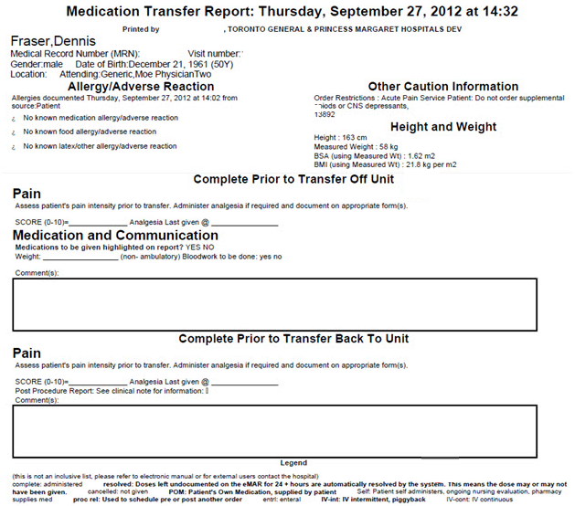 Sample printed Transfer Report