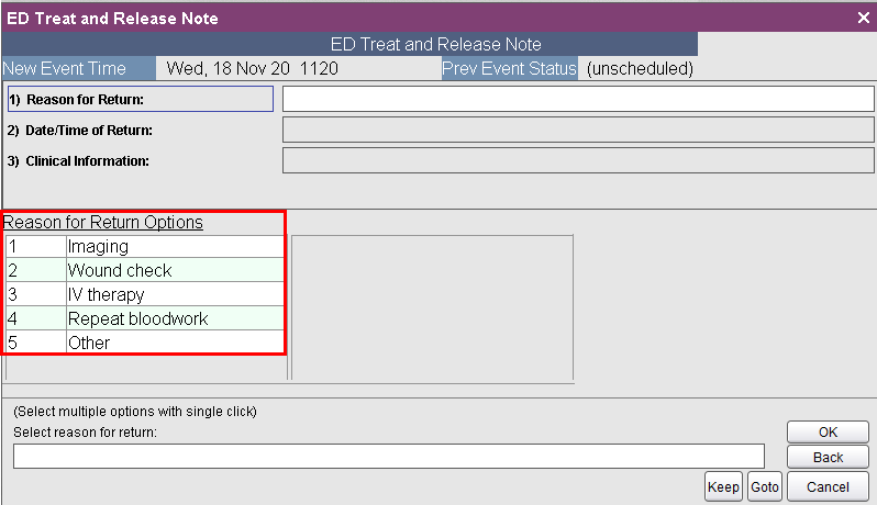 Reason for Return Options