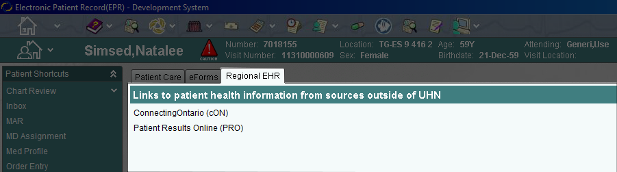 Regional EHR tab