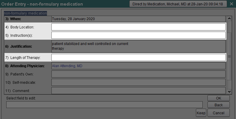 Select any optional fields to document additional information and click OK