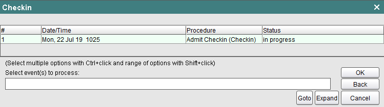 Select the Checkin event