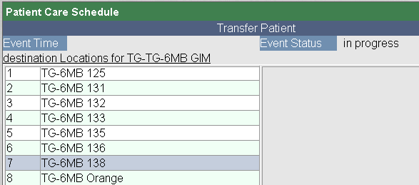Select the patient transfer room