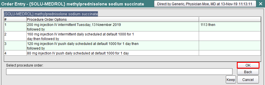 Procedure Order Options