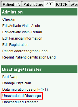 ADT tab - Unshceduled Discharge