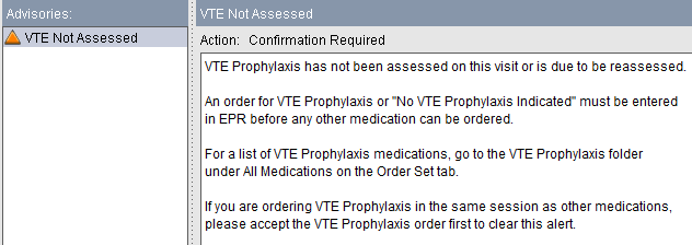 VTE not assessed alert