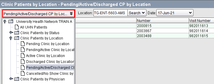 click on the Pending Active Discharged CP by Location button
