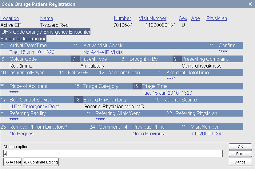 Encounter Information screen