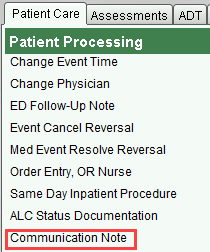 Communication Note - Patient Care tab