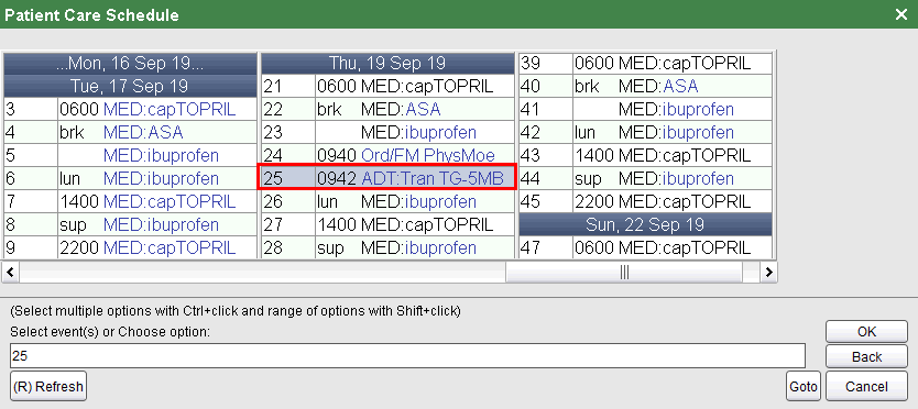 Patient Care Schedule - Completed Checkin of Scheduled Transfer