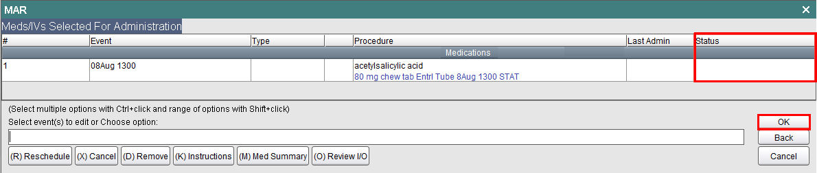 Updated medication status column