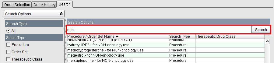 Search tab - Search for non-formulary med