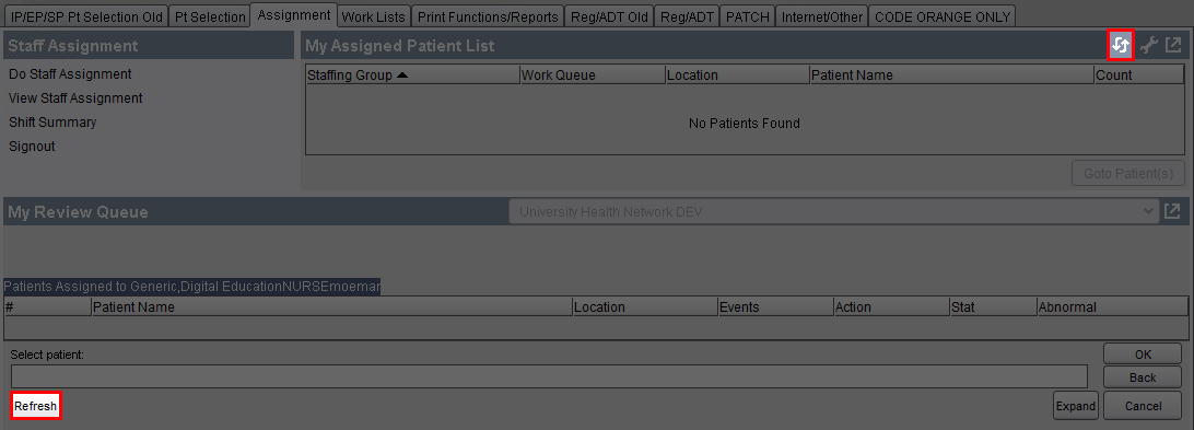 Assignment tab - Refersh button