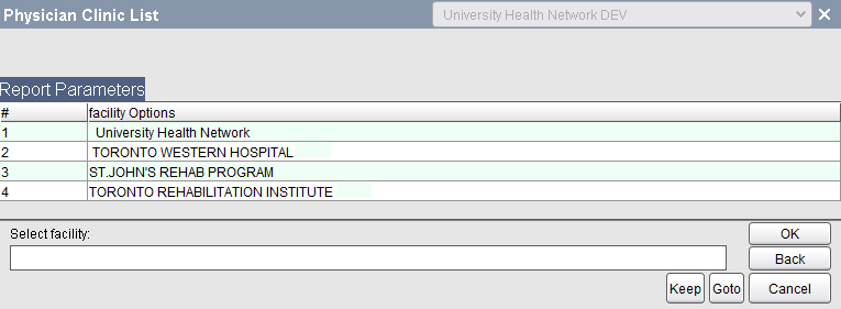 Report Parameters - Facility Options