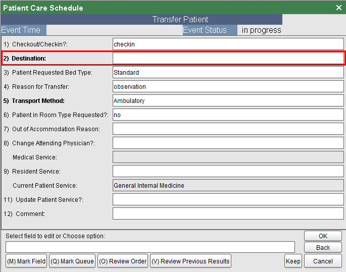 transfer patient checkin screen ADT transfer